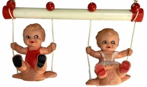 Vintage Squeak Girl & Boy On Swings Mobile Made In Germany - Picture 1 of 11