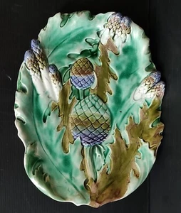 Asparagus Artichoke Dish Barbotine Majolica 19th Century - Picture 1 of 3