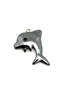 Natural Hematite Gemstone Carved Dolphin Pendant, 24.45cts (0.2 oz) - Picture 1 of 1