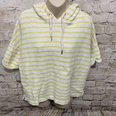 Lou & Grey 女式 M 码绿色白色条纹短袖连帽特里运动衫 — 第 1/4 张图片