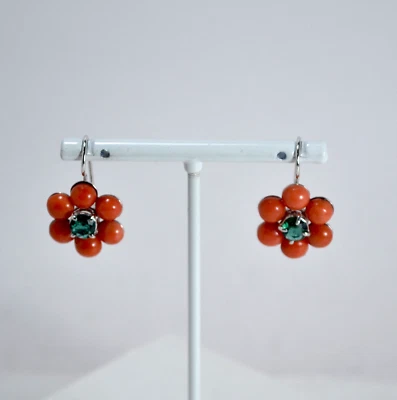 ORECCHINI IN ARGENTO 925 CON CORALLO ROSSO QUARZO VERDE                AGHT 0897 - Immagine 1 di 4