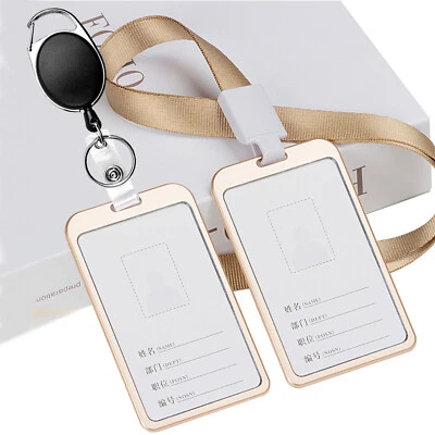 Porta insignia de identificación de trabajo de metal, retráctil con cordones de clip (champán 2 piezas) Foto 1 de 4