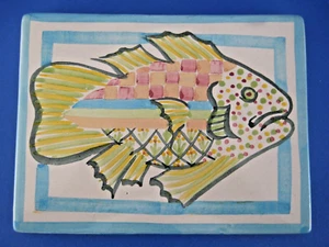 MacKenzie Childs Fish Story Tile Trivet Ceramic Colorful Right Facing Chartreuse - Picture 1 of 3
