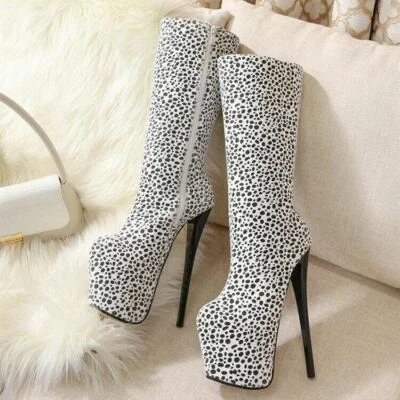 Sexy zapatos de leopardo con plataforma hasta la rodilla de tacón de aguja de 20 cm para mujer Foto 1 de 4