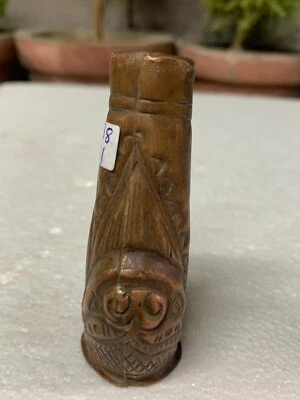 Antique Old Handcrafted Bronze Metal Lion Face Carved Walking Stick Head Ferrule - Image 1 of 4