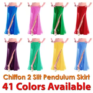 2 Side Slit Skirts Chiffon Full Belly Dance Gypsy Tribal Costume 9 Yard Jupe - Bild 1 von 43