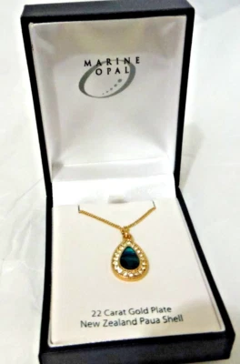 Marine Opal New Zealand Paua Shell Pendant Necklace/Length adjustable 22K GP NiB - Image 1 of 4