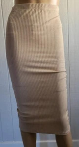 Falda Lápiz Acanalada Recta Elástica Elástica Beige Boohoo Talla 4 NUEVA SIN ETIQUETAS - Imagen 1 de 9