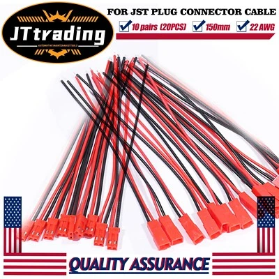 20-40set Wire Connectors for JST 150mm Female Male Cable RC LiPo Battery 22 AWG - Image 1 of 4