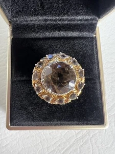 STS Smoky Quartz Double Halo White Spinel Vermeil 925 Sterling Silver Ring Sz 9 - Picture 1 of 6