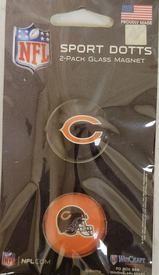 NFL Chicago Bears Glass Sport Dott Imanes, NUEVO (Lote de 2) Foto 1 de 1
