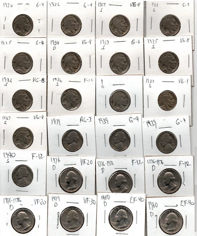 Buffalo Nickel Coin Lot 1920 To 1937 1939 1940 & '76 '79 '80 Quarters Cover