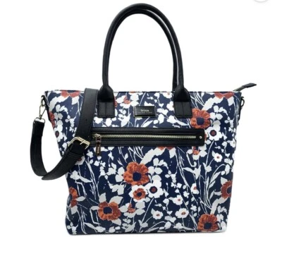 Trina Turk 手提包蓝色/白色花卉托特包带斜挎包带全新带标签 MSRP148 美元 — 第 1/4 张图片