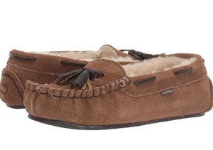 LAMO Dawn Moccasin Suede Fur Slippers Chestnut Size 6 New! - Picture 1 of 9