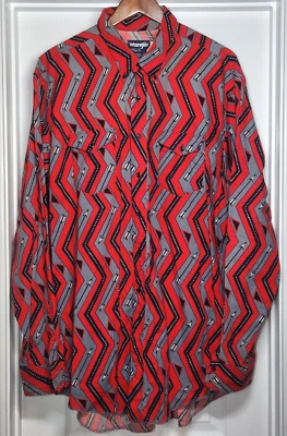 Vtg Wrangler Western Mens 18-38 Shirt Aztec Navajo Cowboy USA Tall X-Long Tails - Image 1 of 4
