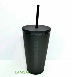 Starbucks Acrylic Matte Black Cold Cup with Black Lid 16 oz Grande Tumbler - Picture 1 of 6