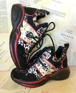 Buffalo Sneakers Cray Mixed Animal Prints Chunky Lace Up Black Red 40 / 9 NEW