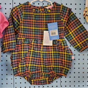 Harvest rainbow gingham long sleeve bubble romper new with tags - Picture 1 of 5