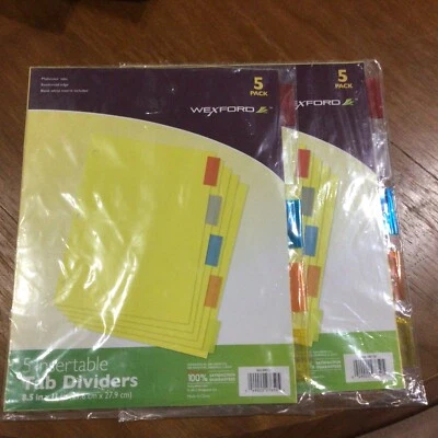 NIP Lot of 2 Wexford 5 Pack Multi-Color Insertable Tab Dividers 9x11.25 8.25x11 - Image 1 of 4