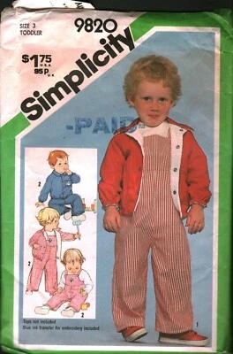 9820 Vintage Simplicity Sewing Pattern Toddler Girls Overalls Lined Jacket OOP - Image 1 of 2