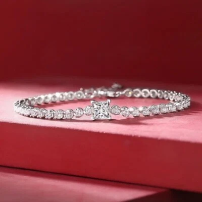 1ct Princess Bracelet White Gold Lab-Created Diamond Test Pass VVS1/D/Excellent - Image 1 of 4