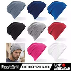Jersey Beanie Hat Beechfield Thin Slouch Summer Festival Fashion Style Unisex - Picture 1 of 14