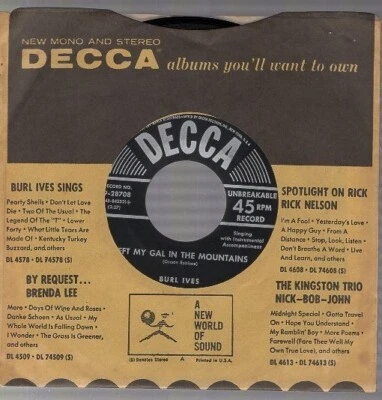 Burl Ives – Left My Gal In The Mountains / Close The Door Richard 7" 45 - Image 1 of 4