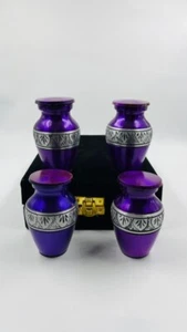 Small Cremation Urns for Human Ashes, Mini Keepsake Set of 4 Purple - Picture 1 of 8