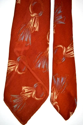 Corbata de cuello de colección flecha años 30 40 caprichosa brocado corbata 49 x 3,5" amarillo óxido azul Foto 1 de 4