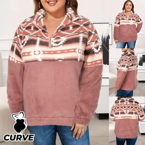 Plus Size Curvy Women Teddy Bear Fleece Sweatshirt Jumper Tops Hoody Pullover - Picture 1 of 18