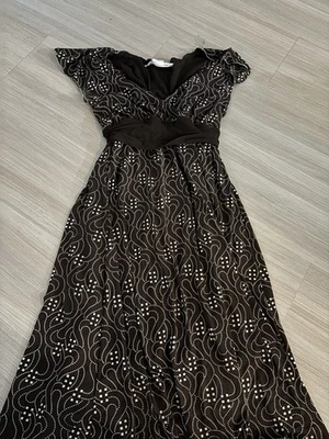 Max Studio Vintage Style Brown Dress Women's Large Beautiful V Neck - Image 1 of 3