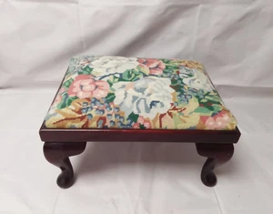 Vintage Tapestry Foot Stool Handmade Needlepoint in Pastel Floral Design - Picture 1 of 6