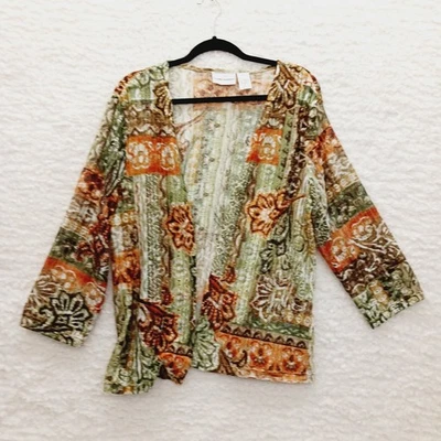 Cárdigan Abierto Talla L Verde Óxido Marrón Otoño Floral Earthcore Y2K Otoño Otoño Elegante Foto 1 de 4