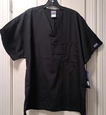 Cherokee Workwear Unisex Medium V-Neck Scrub Top 4777 Black Short Sleeve  - Image 1 of 4