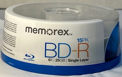MEMOREX BLU-RAY BD-R 6 x 25 GB 15 Pack Single Layer *BRAND NEW & SEALED* - Image 1 of 2