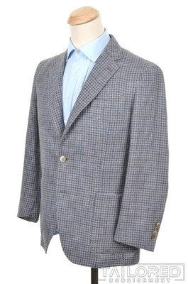 Casaco esportivo LUIGI BORRELLI luxo vintage azul Houndstooth LINHO SEDA 44 R - Imagem 1 de 4