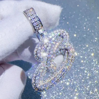 2.00Ct Round Cut Lab-Created Diamond Custom Men's Pendant 14K White Gold Plated - Image 1 of 4