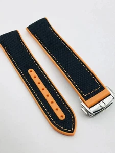 Cinturino orologio 20mm-22mm nero/arancione nylon silicone gomma,Omega seamaster - Foto 1 di 7
