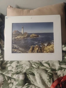 FARO PAESAGGIO MARINO opaco con cornice stampa quadro spiaggia mare spiaggia - Foto 1 di 4