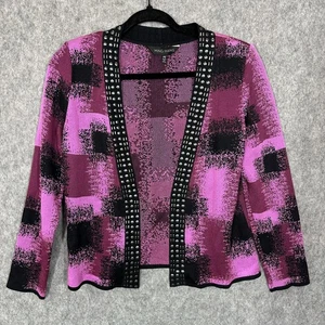 Suéter Ming Wang Mujer Pequeño Rosa Negro Tachonado Frente Abierto Chaqueta - Imagen 1 de 9