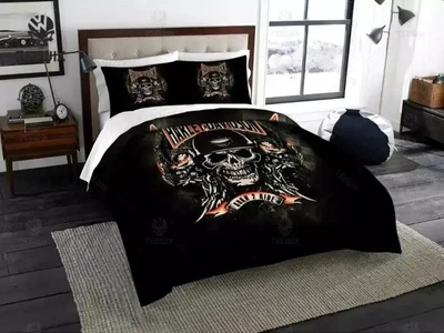 Juego de funda nórdica para cama completa Harley Davidson con calavera de motocicleta (4 piezas) Foto 1 de 2