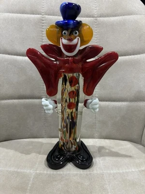 Lovely Murano Art Glass Clown Yellow Face Blue Hat & Red Bow 11 " Tall - image 1 of 4