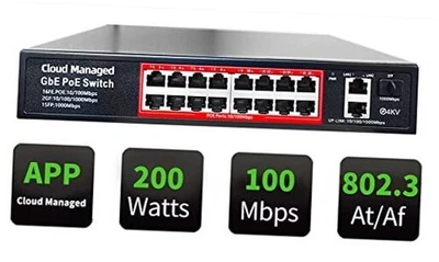 Poe Switch, 16 Port PoE+ Switch, Cloud Managed 10/100Mbps Ethernet Switch, 16  - Image 1 of 4