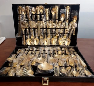 WM Rogers Son VERGOLDET International Silber VERZAUBERTE ROSE 51-teiliges Besteckset - Bild 1 von 9