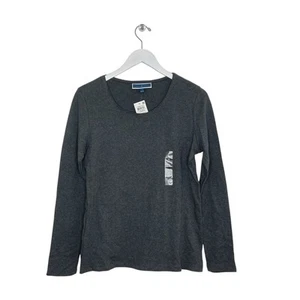 Karen Scott Charcoal Heather Scoop Neck Long Sleeve Top Size XS NWT - Picture 1 of 5