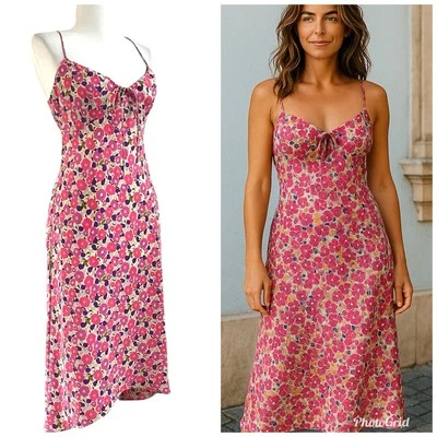 Vtg EXPRESS Y2K Babydoll Ditzy Floral Midi Dress S Cottagecore Milkmaid Festival - Image 1 of 4