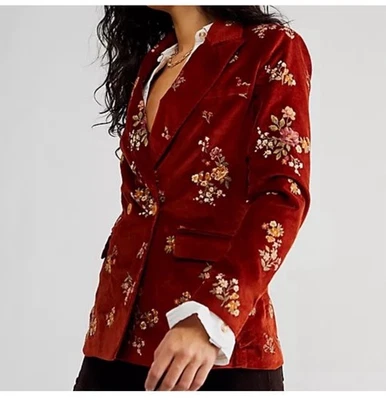 Anthropologie Driftwood 花卉刺绣天鹅绒防锈外套夹克 S 全新无标签 — 第 1/4 张图片