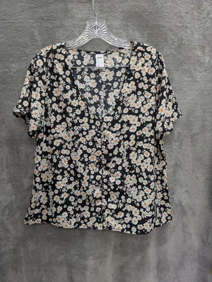 Cottagecore Blouse Women's 14 Micro floral Button Up Lightweight - Image 1 of 4