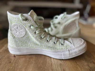 Converse Chuck Taylor All Star туфли женщин размер 7,5 белый зеленый вязаный высокий топ - Изображение 1 из 4