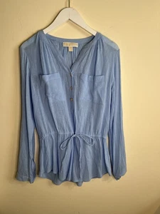 Michael Michael Kors Damen Bluse Himmelblau 100% Baumwolle Bindegürtel Größe SM - Bild 1 von 6